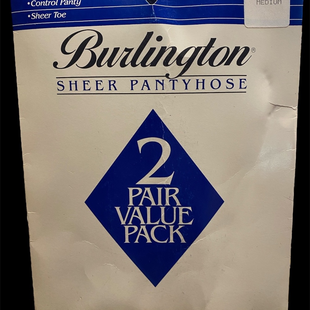 Vintage Burlington Control Top Pantyhose Sheer Leg & Toe Regular Medium Black